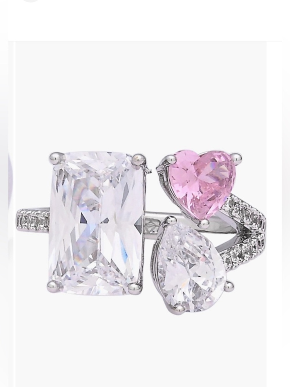 Size 7 Cubic Pink Heart and Clear Stones - Elegant Women's Jewelry New